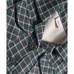 Babyhug Suede Woven Full Sleeves Winter Frocks with Checks - Dark Green