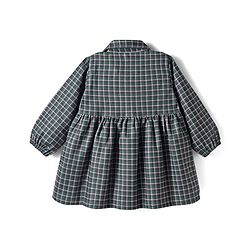 Babyhug Suede Woven Full Sleeves Winter Frocks with Checks - Dark Green