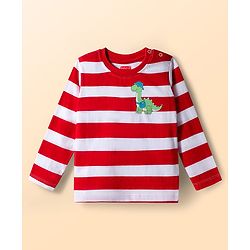 Babyhug 100% Cotton Knit Full Sleeves T-Shirts with Dino Print & Stripes Pack of 3 - Navy Blue White & White
