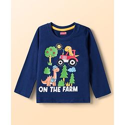 Babyhug 100% Cotton Knit Full Sleeves T-Shirts with Dino Print & Stripes Pack of 3 - Navy Blue White & White