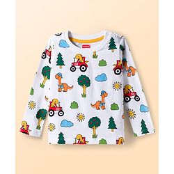 Babyhug 100% Cotton Knit Full Sleeves T-Shirts with Dino Print & Stripes Pack of 3 - Navy Blue White & White