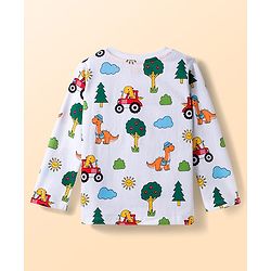 Babyhug 100% Cotton Knit Full Sleeves T-Shirts with Dino Print & Stripes Pack of 3 - Navy Blue White & White