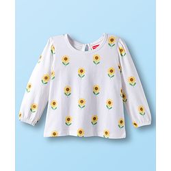 Babyhug 100% Cotton Knit Full Sleeves T-Shirts with Floral Bear & Heart Print Pack of 3 - White Pink & Green