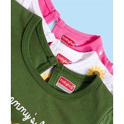 Babyhug 100% Cotton Knit Full Sleeves T-Shirts with Floral Bear & Heart Print Pack of 3 - White Pink & Green