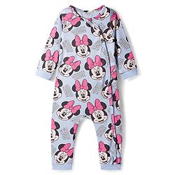 Babyhug Disney Interlock Knit Full Sleeves Front Open Romper with Minnie Mouse Graphics - Blue