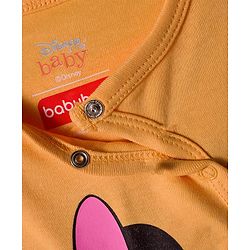 Babyhug Disney Interlock Knit Full Sleeves Front Open Romper with Minnie Mouse Graphics - Orange
