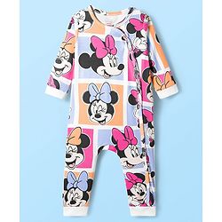 Babyhug Disney Interlock Knit Full Sleeves Front Open Romper with Minnie Mouse Graphics - Multicolor