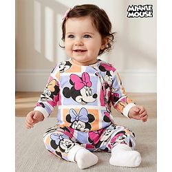 Babyhug Disney Interlock Knit Full Sleeves Front Open Romper with Minnie Mouse Graphics - Multicolor