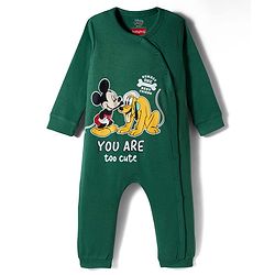 Babyhug Disney Interlock Knit Full Sleeves Romper With Mickey Mouse & Friends Print - Green