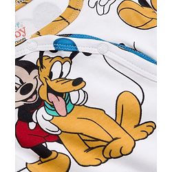 Babyhug Disney Interlock Knit Full Sleeves Romper with Mickey Mouse and Friends Graphics - White