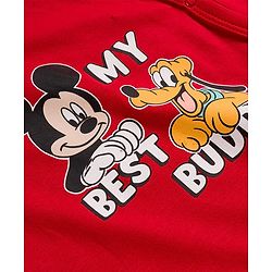 Babyhug Disney Interlock Knit Full Sleeves Romper With Mickey Mouse & Friends Printed - Red