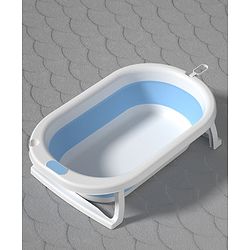 Babyhug Foldable Baby Bathtub - Blue - Free Size| Ideal for Infants & Toddlers| For Boys & Girls| Drain Plug| Non-slip Base| Travel Friendly| Compact Fold for Easy Storing
