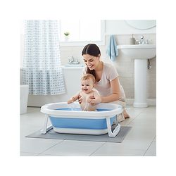 Babyhug Foldable Baby Bathtub - Blue - Free Size| Ideal for Infants & Toddlers| For Boys & Girls| Drain Plug| Non-slip Base| Travel Friendly| Compact Fold for Easy Storing