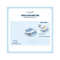 Babyhug Foldable Baby Bathtub - Blue - Free Size| Ideal for Infants & Toddlers| For Boys & Girls| Drain Plug| Non-slip Base| Travel Friendly| Compact Fold for Easy Storing