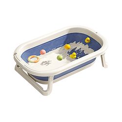 Babyhug Foldable Baby Bathtub - Blue - Free Size| Ideal for Infants & Toddlers| For Boys & Girls| Drain Plug| Non-slip Base| Travel Friendly| Compact Fold for Easy Storing