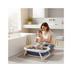 Babyhug Foldable Baby Bathtub - Blue - Free Size| Ideal for Infants & Toddlers| For Boys & Girls| Drain Plug| Non-slip Base| Travel Friendly| Compact Fold for Easy Storing