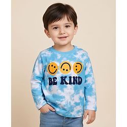 Babyhug 100% Cotton Knit Full Sleeves T-Shirt with Smiley & Be Kind Text Print - Blue