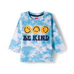 Babyhug 100% Cotton Knit Full Sleeves T-Shirt with Smiley & Be Kind Text Print - Blue