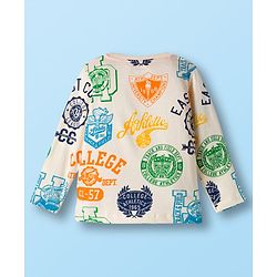 Babyhug 100% Cotton Knit Full Sleeves T-Shirt with East Coast Text Print - White