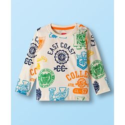 Babyhug 100% Cotton Knit Full Sleeves T-Shirt with East Coast Text Print - White