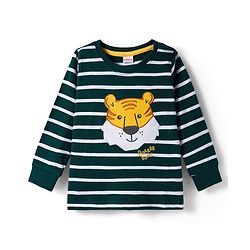 Babyhug 100% Cotton Knit Full Sleeves T-Shirt with Tiger Patch Embroidery - Dark Green