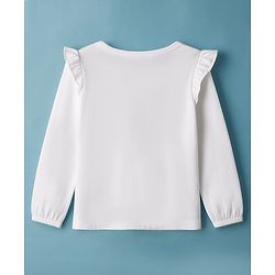Babyhug 100% Cotton Knit Full Sleeves T-Shirt with Rainbow Graphic & Frill Detailing - White