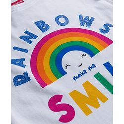 Babyhug 100% Cotton Knit Full Sleeves T-Shirt with Rainbow Graphic & Frill Detailing - White