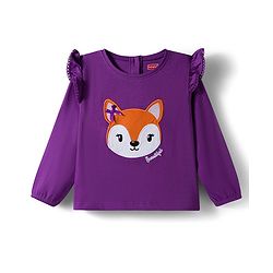 Babyhug 100% Cotton Knit Full Sleeves T-Shirt with Deer Patch Embroidery & Frill Detailing - Purple