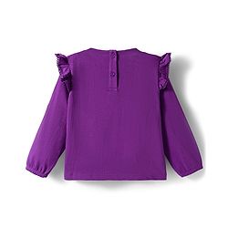 Babyhug 100% Cotton Knit Full Sleeves T-Shirt with Deer Patch Embroidery & Frill Detailing - Purple