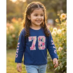 Babyhug 100% Cotton Knit Full Sleeves T-Shirt with Sport Theme Print - Royal Blue