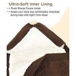 Babyhug Premium Hooded Knitted Blanket Sleeping Bag with Soft Fur Lining - Brown| Warm & Cozy Winter Wrapper| Machine Washable| Button Closure