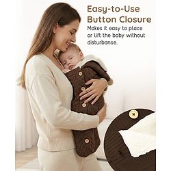 Babyhug Premium Hooded Knitted Blanket Sleeping Bag with Soft Fur Lining - Brown| Warm & Cozy Winter Wrapper| Machine Washable| Button Closure