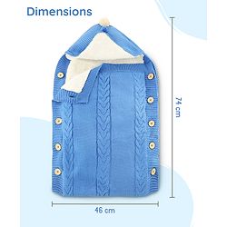 Babyhug Premium Hooded Knitted Blanket Sleeping Bag with Soft Fur Lining - Brown| Warm & Cozy Winter Wrapper| Machine Washable| Button Closure