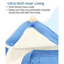 Babyhug Premium Hooded Knitted Blanket Sleeping Bag with Soft Fur Lining - Brown| Warm & Cozy Winter Wrapper| Machine Washable| Button Closure
