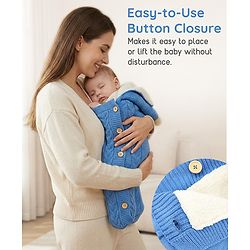 Babyhug Premium Hooded Knitted Blanket Sleeping Bag with Soft Fur Lining - Brown| Warm & Cozy Winter Wrapper| Machine Washable| Button Closure