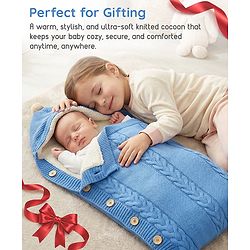 Babyhug Premium Hooded Knitted Blanket Sleeping Bag with Soft Fur Lining - Brown| Warm & Cozy Winter Wrapper| Machine Washable| Button Closure