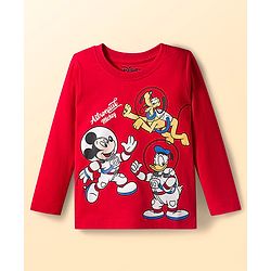 Babyhug Disney Single Jersey Knit Full Sleeves T-Shirts with Mickey & Friend Graphic Pack of 3 - Red Blue & White