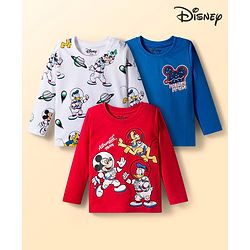 Babyhug Disney Single Jersey Knit Full Sleeves T-Shirts with Mickey & Friend Graphic Pack of 3 - Red Blue & White