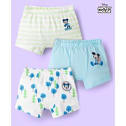 Babyhug Disney Lycra Knit Trunks with Mickey Mouse Graphic Pack of 3 - Light Blue White & Light Green