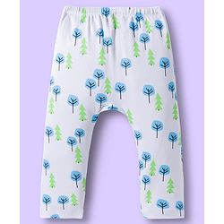 Babyhug Disney Interlock Knit Full Length Diaper Leggings With Mickey Mouse Print Pack Of 3 - Light Blue White & Green