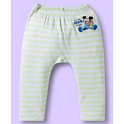 Babyhug Disney Interlock Knit Full Length Diaper Leggings With Mickey Mouse Print Pack Of 3 - Light Blue White & Green