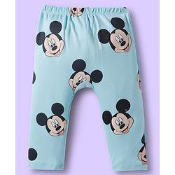 Babyhug Disney Interlock Knit Full Length Diaper Leggings With Mickey Mouse Print Pack Of 3 - Light Blue White & Green
