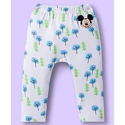 Babyhug Disney Interlock Knit Full Length Diaper Leggings With Mickey Mouse Print Pack Of 3 - Light Blue White & Green