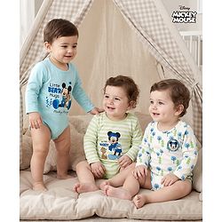 Babyhug Disney Interlock Knit Full Sleeves Onesies with Minnie Mouse Graphic Pack of 3 - Light Green Light Blue & White
