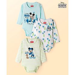 Babyhug Disney Interlock Knit Full Sleeves Onesies with Minnie Mouse Graphic Pack of 3 - Light Green Light Blue & White