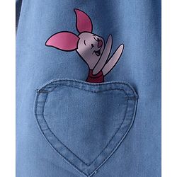 Babyhug Disney Denim Knit Dress with Full Sleeves and Piglet Embroidery in Blue