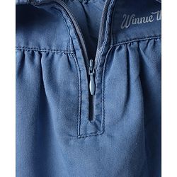 Babyhug Disney Denim Knit Dress with Full Sleeves and Piglet Embroidery in Blue
