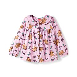 Babyhug Cotton Knit Full Sleeves Co-Ord Night Suit with Bow & Cookie Print - Pink