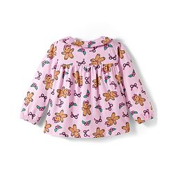 Babyhug Cotton Knit Full Sleeves Co-Ord Night Suit with Bow & Cookie Print - Pink