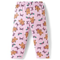 Babyhug Cotton Knit Full Sleeves Co-Ord Night Suit with Bow & Cookie Print - Pink